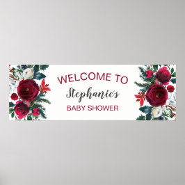 Póster Flores de borgoña en invierno acuarela