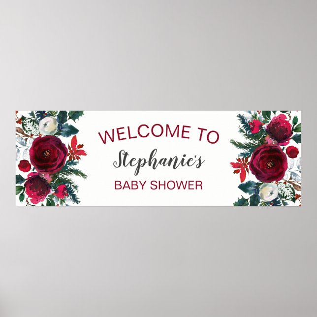 Póster Flores de borgoña en invierno acuarela (Frente)