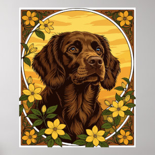 Póster Flores De Boykin Spaniel Y Jazmín Amarillo