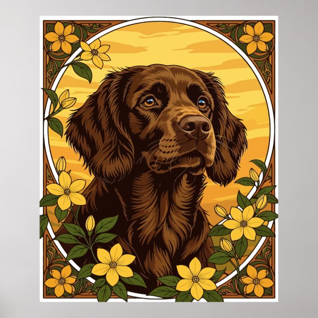 Póster Flores De Boykin Spaniel Y Jazmín Amarillo (Frente)