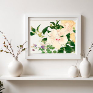 Póster Flores de Browallia e Hibiscus - Bloqueo de madera