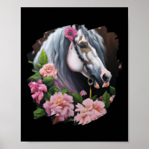 Póster Flores de caballo Cute Art Pintura Flor Hípica R