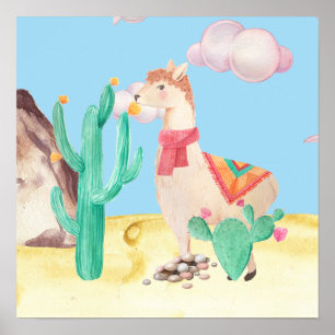 Póster Flores de Cactus de Llama del Desierto de Arizona 