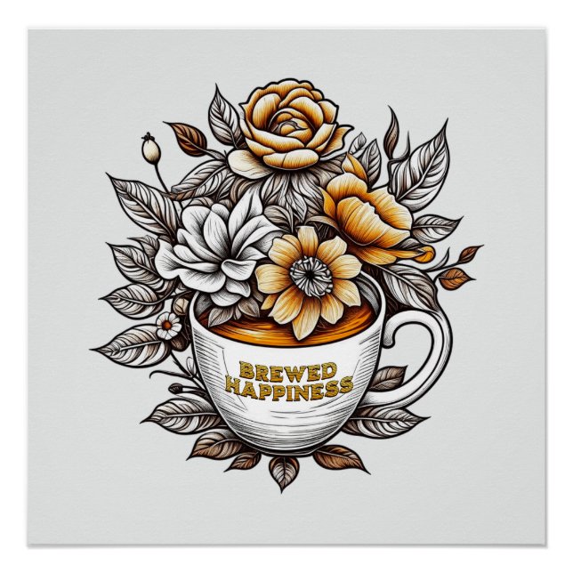 Póster Flores de café de la felicidad elaborada (Anverso)