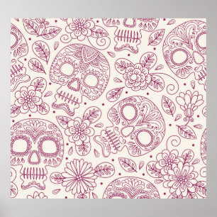 Póster Flores De Calavera: Día Mexicano Sin Maravillas.