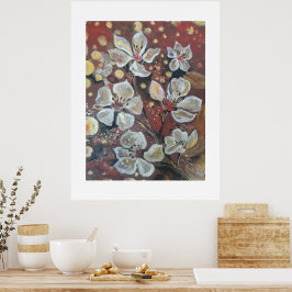 Póster Flores de cerezo blanco en el fondo de los bokees