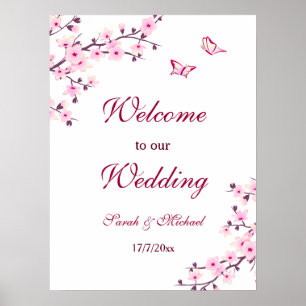 Póster Flores de cerezo Boda blanco rosado