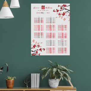 Póster Flores de Cerezo Rojas 囍 Gráfico de Asientos de Bo