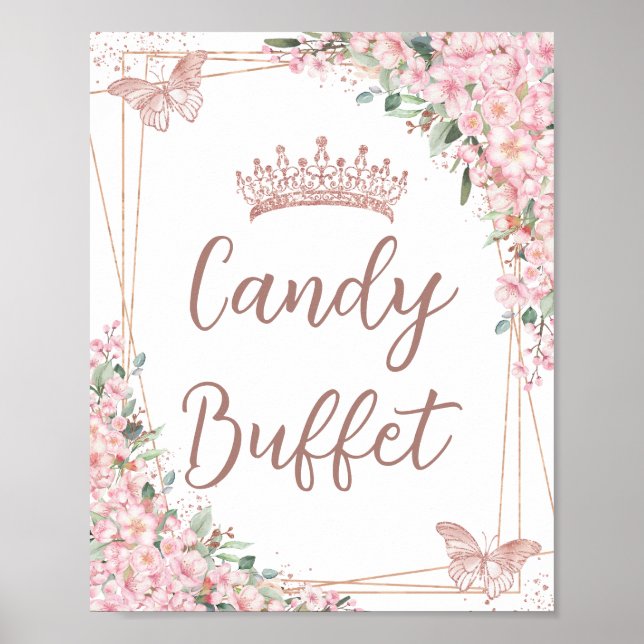 Póster Flores de cerezo Rosa Mariposas de oro Candy Buffe (Frente)