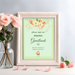 Póster Flores de cerezo rosadas, libro de firmas de boda