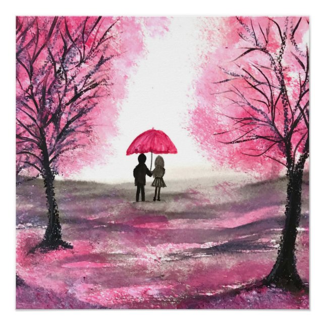 Póster Flores de cerezo rusas adoran a la pareja Red Umbr (Anverso)