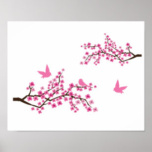 Póster Flores de cerezo y aves