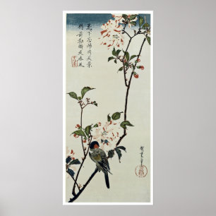 Póster Flores de cerezo y pequeño pájaro