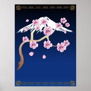 Póster Flores de cerezo y poster del monte Fuji