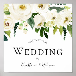 Póster Flores De Champagne Bienvenidos Al Boda De Rótulo