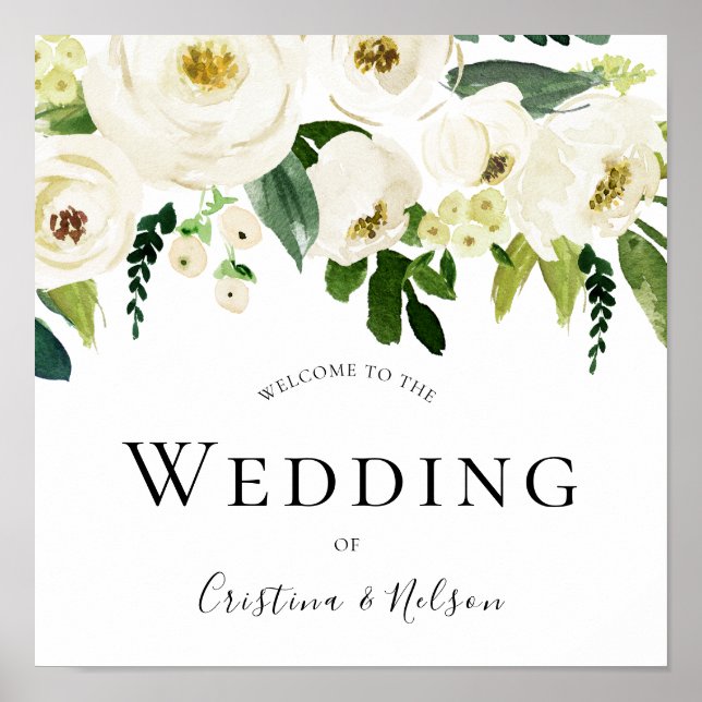 Póster Flores De Champagne Bienvenidos Al Boda De Rótulo (Frente)
