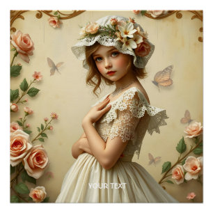 Póster Flores de Chica victoriana mullidas