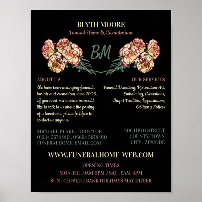 Póster Flores de clavel, Casa de funerales, Directores (Frente)