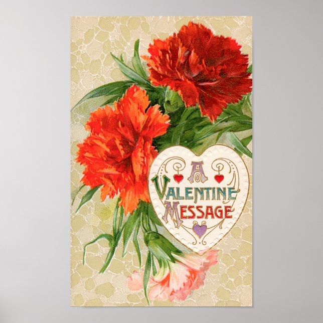 Póster Flores de Clavel, Mensaje Antiguo de San Valentín (Frente)