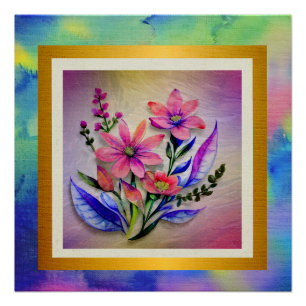 Póster Flores de color acuarela, fondo colorido