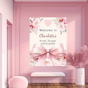 Póster Flores de color crema rosa para la ducha de novia