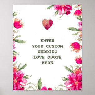 Póster Flores de color de agua Cama de boda personalizada