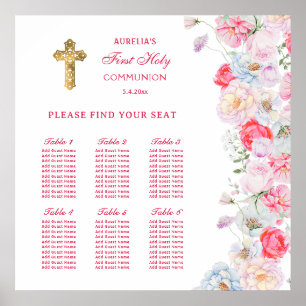 Póster Flores de color de agua primera tabla de asientos 