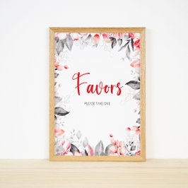 Póster Flores de color rojo y gris por favor tome