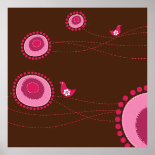 Póster Flores de color rosa y Poster de Aves Felices