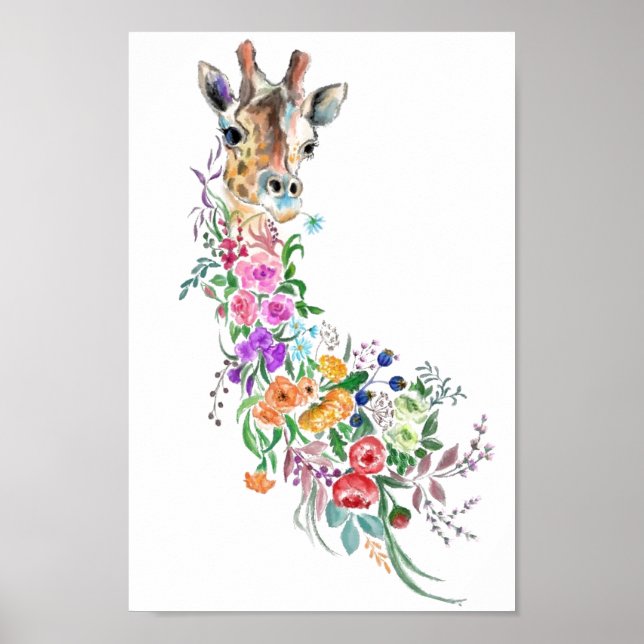 Póster Flores de colores Bouquet Giraffe Poster Pintura (Frente)