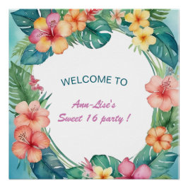 Póster Flores de colores Cumpleaños Hawái