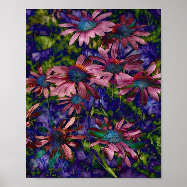 Póster Flores De Cono Púrpura Y Azul (Frente)