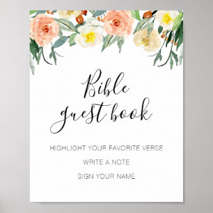 Póster Flores de coral Rótulo Boda de libros de la Biblia