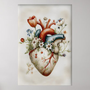 Póster Flores de Corazón Humano, Estampa Vintage Anatómic