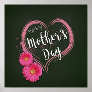 Póster Flores de corazón rosadas Día de la Madre - Impres