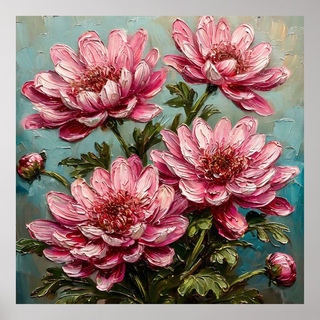 Póster Flores de crisantemo rosadas vibrantes (Frente)