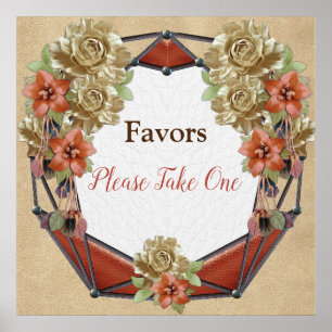 Póster Flores de cuero en los favoritos de la boda crema 