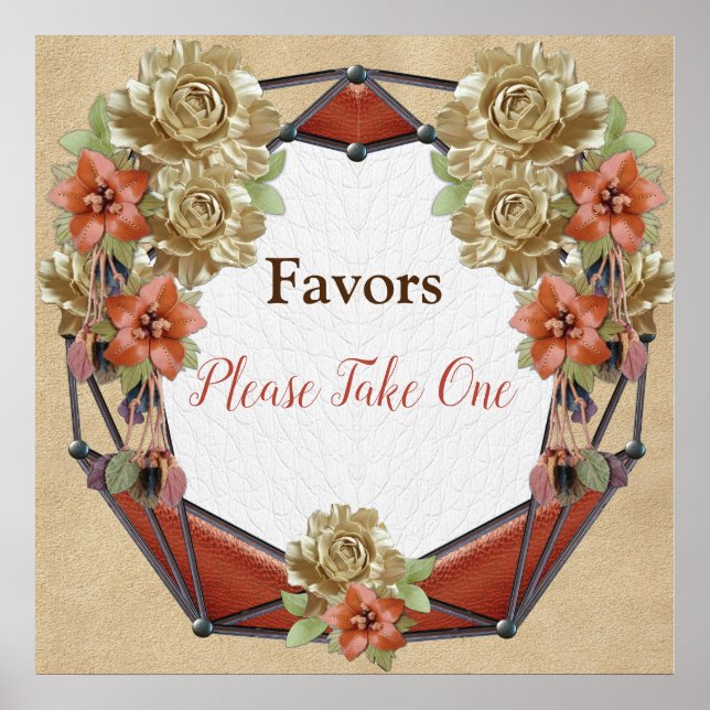 Póster Flores de cuero en los favoritos de la boda crema  (Frente)