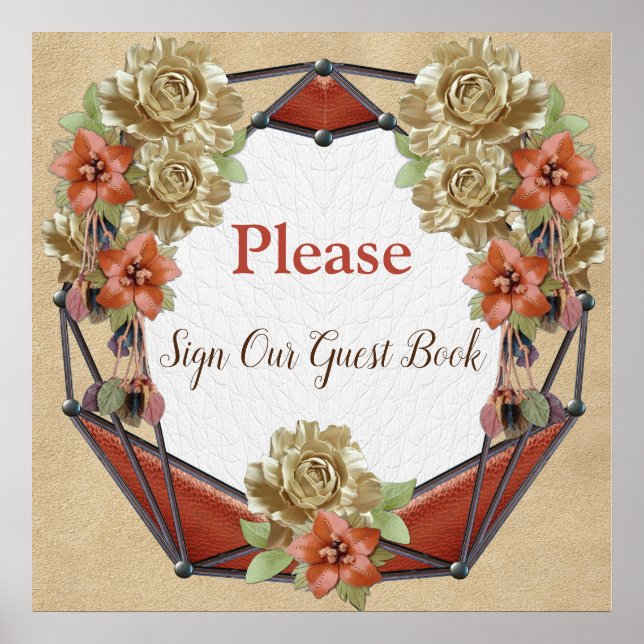 Póster Flores de cuero en un libro de invitados Ante crem (Frente)