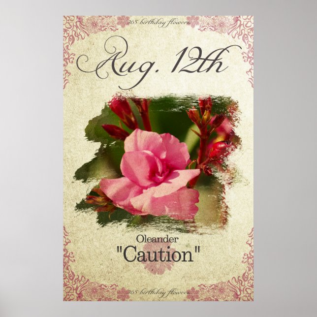 Póster Flores de cumpleaños el 12 de agosto "Oleander" (Frente)