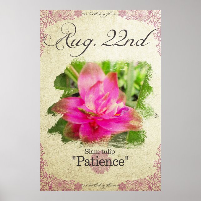 Póster Flores de cumpleaños el 22 de agosto "Siam tulip" (Frente)
