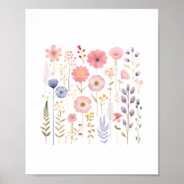 Póster Flores De Cuta Bebé Niña Nursery Floral Botánica