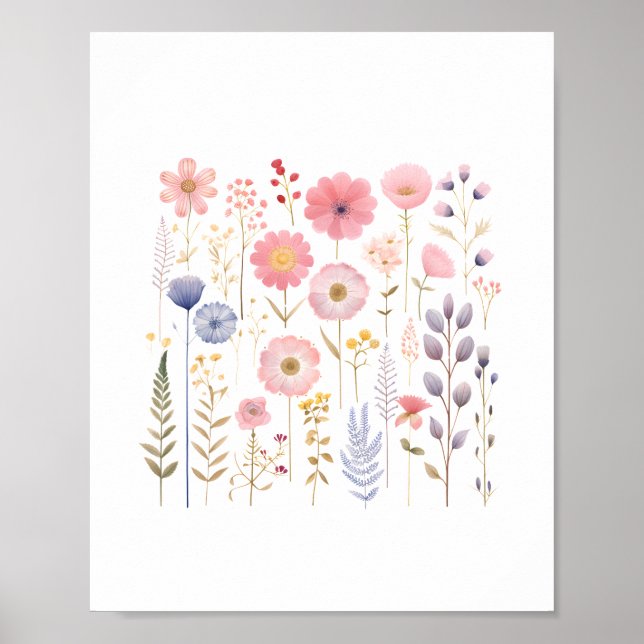 Póster Flores De Cuta Bebé Niña Nursery Floral Botánica (Frente)