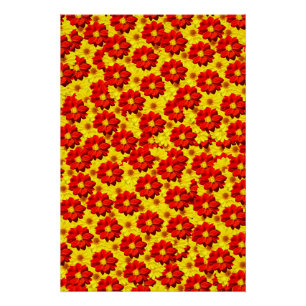 Póster Flores de dalia rojas y amarillas