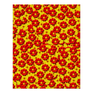 Póster Flores de dalia rojas y amarillas