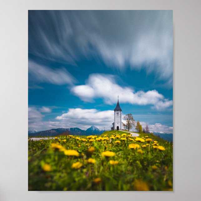 Póster Flores de Dandelion en la iglesia de san primus Ja (Frente)