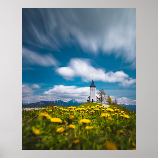 Póster Flores de Dandelion en la iglesia de san primus Ja (Frente)