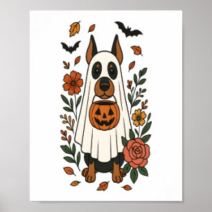 Póster Flores de Doberman Pinscher de Halloween