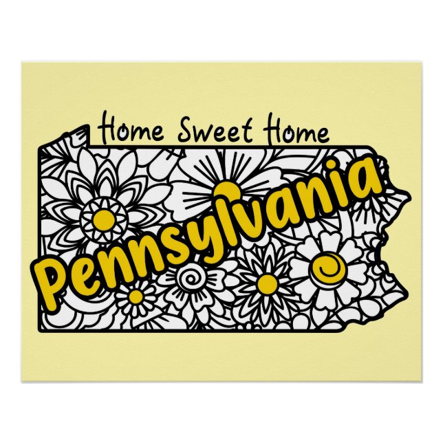Póster Flores de Doodle de Pennsylvania (Anverso)
