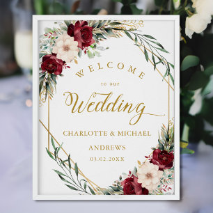 Póster Flores de elegancia rústica, oro geométrico, Boda